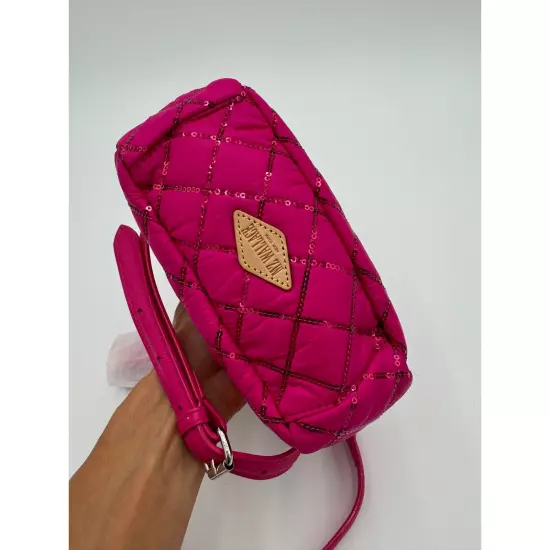 NEW MZ Wallace Mini Crosby Crossbody Bag Fuchsia with Sequins