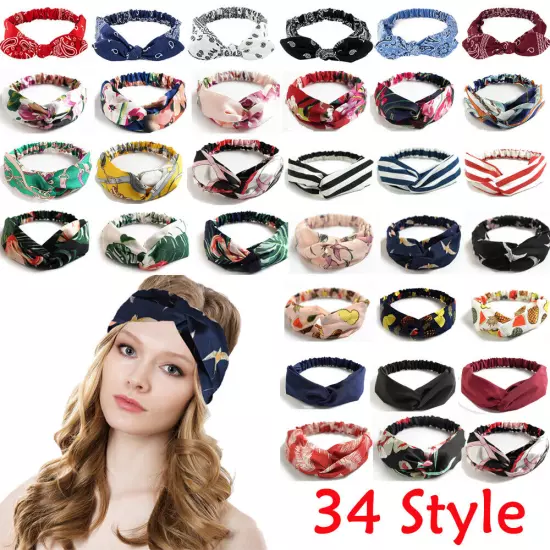 New Boho Satin Twist Knot Headband Elastic Wrap Turban Hair Band Hairband Sport"