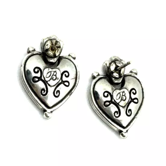 Brighton Flowers Etched Hearts Silver Dangle Retired Post Earrings