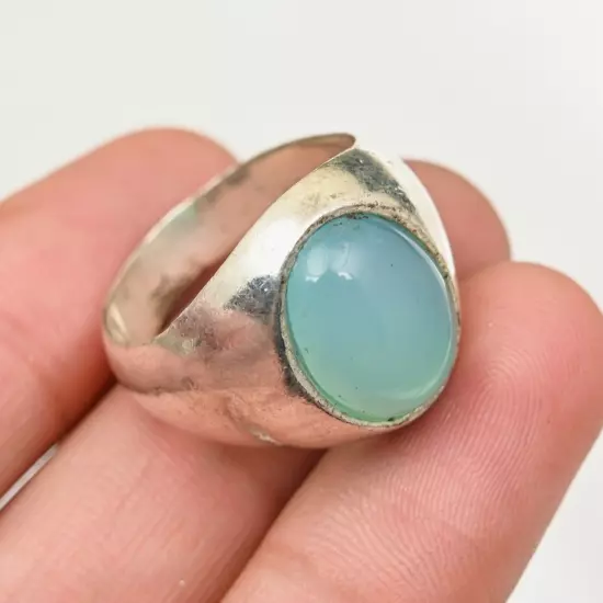 Chalcedony Gemstone 925 Sterling Silver Men's Ring Statement Ring All Size R50