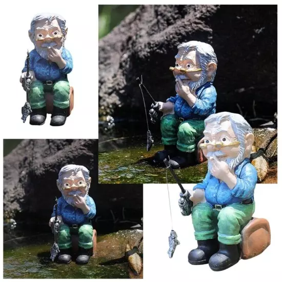 Artificial Hideouts Cave Figurine Fishing Geezer Statue for Aquariums Tanks