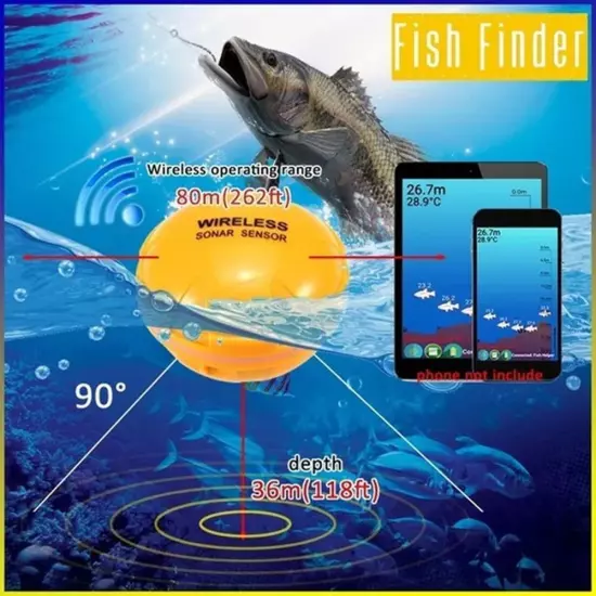 Xa02 Wireless Bluetooth Smart Sonar Fish Finder 48m/160ft Fish Finder Portable