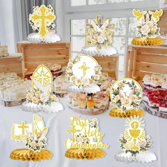 First Holy Communion Honeycomb Centerpieces Baptism Decorations God Bless Rel...