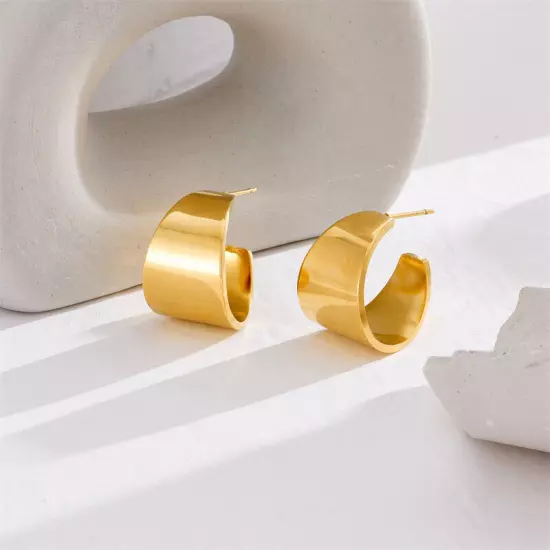 Fashion Women 18K Gold Plated Stainless Steel Stud Earrings Retro Jewelry E3651