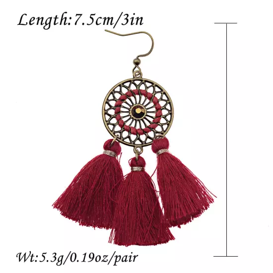 Fashion Women Bohemian Earrings Long Tassel Fringe Drop Dangle Ear Stud Jewelry