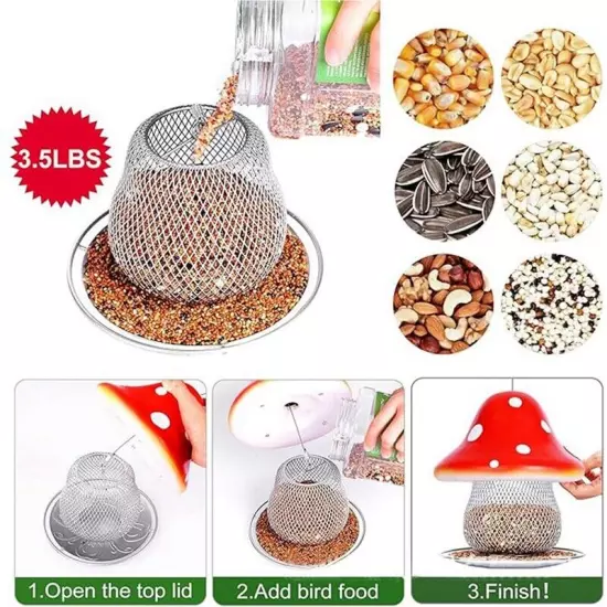 Solar Mushroom Bird Feeder,Fairy Garden Wild Bird Feeder Seed Tray, Unique7373