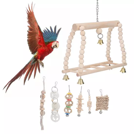 7pcs Bird Swing Chewing Toys Hanging Bell Climbing Ladder Birdcage Accessories