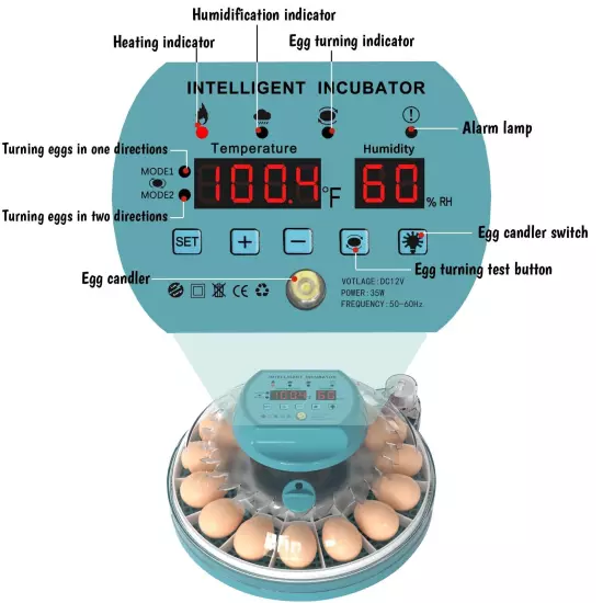 Egg Incubator, Intelligent Incubator for Chicken Eggs with Automatic Humidity...