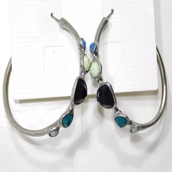 Beautiful Lia Sophia "RIVERWALK" Hoop Earrings, Silver, aqua, teal, navy , NWT