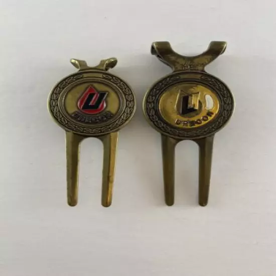 Vintage Urecon Magnamark Golf Design Brass Divot Tool w/ Ball Markers - Lot Of 2