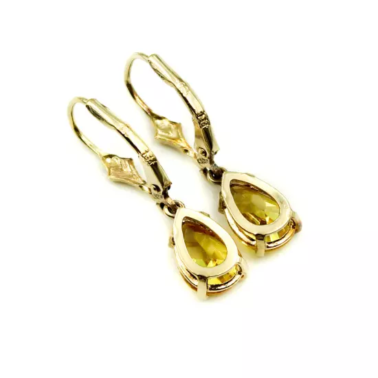 Beautiful Pear Cut Yellow CZ Stones Gold Plated Sterling 925 Dangle Earrings