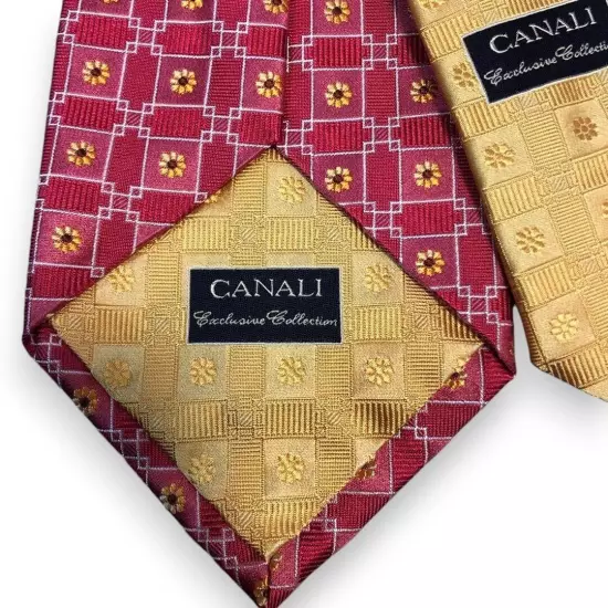 CANALI Necktie Men's Tie Red Pink Yellow 100% Silk Italy Exclusive Collection