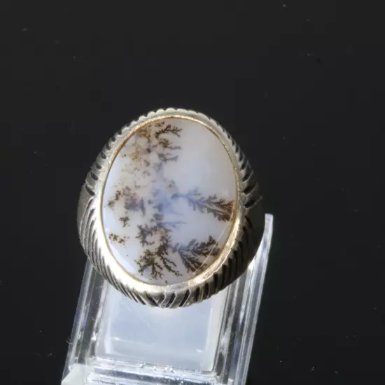 Silver 950 Men Jewelry Ring Agate Mens Size 10US 23g Natural Handmade عقيق مشجر