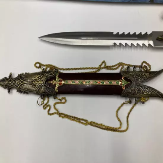 Long Decorative Dagger with 4 Chains/Sheath/Red Tassle #HK2039