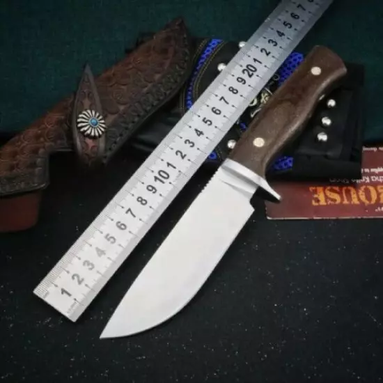 9'' New M390 Steel 4.5MM Blade Fiber Flax Handle Full Tang Hunting Knife VTH02