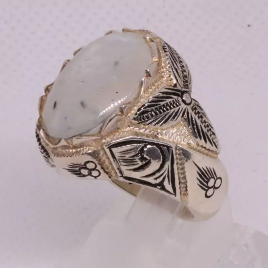 Silver 950 Men Jewelry Ring Band Mens Size 10US 19g Moonstone Natural Handmade