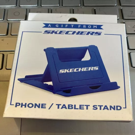 Skechers blue phone / tablet stand promo folds 2.75" x 3.25" plastic NEW IN BOX