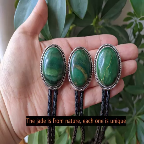 Green Forest Jade Bolo Tie Wedding Necklace for Men Bridegroom Western Cowboy