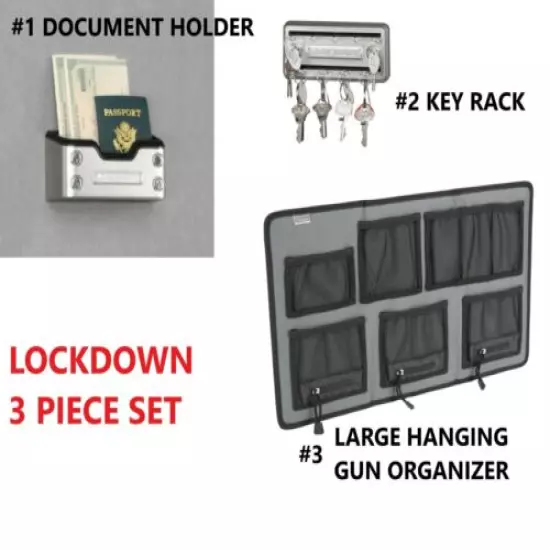 LOCKDOWN Gun Safe Organizer 3 Piece Set.1 Lg Hanging, 1 Key Rack, 1 Doc Holder 