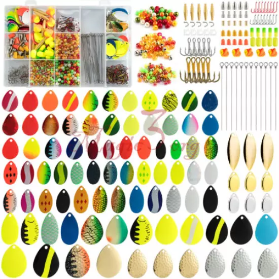 1721pcs Fishing Spinner Blades Lure Making Kit Floats Hooks Walleye Rigs Perch