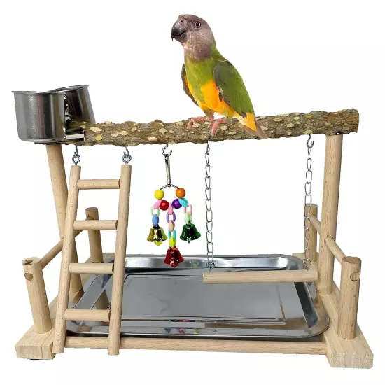 kathson Parrots Playground Bird Perch Wood Playstand Stand with Ladder Swing ...