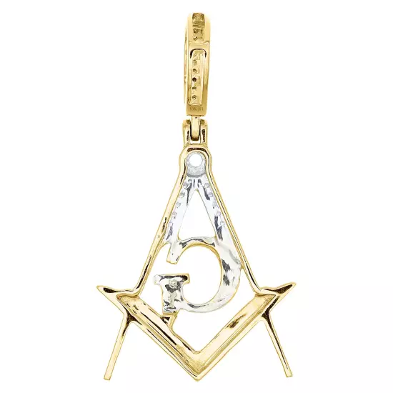 10K Yellow Gold Diamond Freemason Masonic Square & Compass Pendant Charm 1/8 CT.