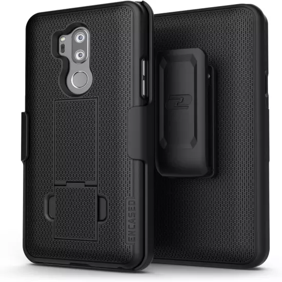 LG G7 Thinq Belt Clip Case Slim Fit Holster Shell Combo Rubberized Grip - Black