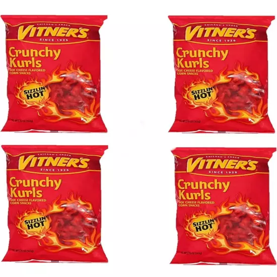 Vitner's Flaming Hot And Cheesy Crunchy Curls.4 Pack Big 8.75 oz Bags.