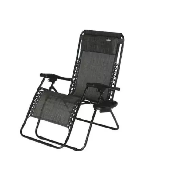 68" Black Outdoor Patio Oversized Zero Gravity Lounger Folding Chair Steel Frame