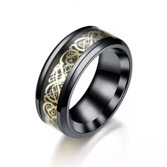 8mm Mens Celtic Dragon Stainless Steel Ring Band Hip Hop Rings Boys Gift Sz 6-12