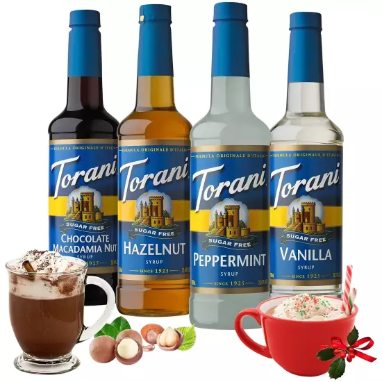 Torani Sugar Free Syrup, Holiday Variety Pack, 25.4 Fl Oz (Pack of 4) 