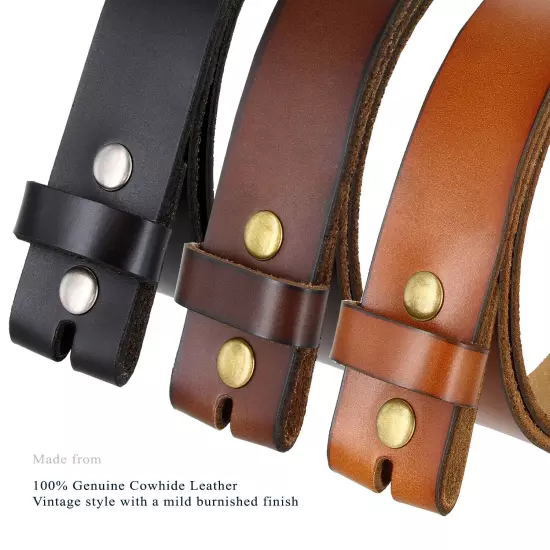 Genuine Leather Belt Strap Casual Belt with Snaps 1-1/2" Wide Replacement Strap