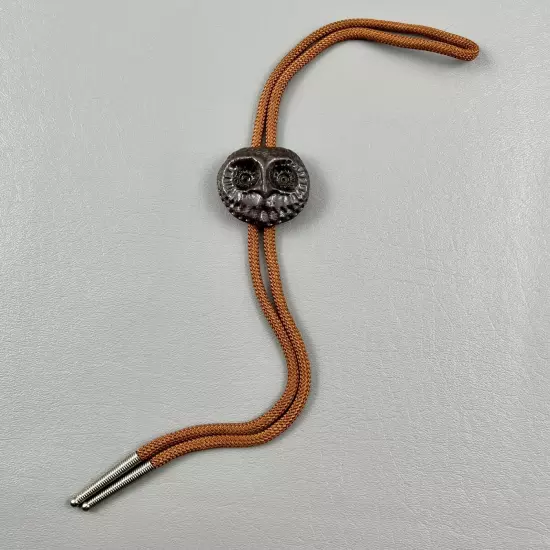 Bolo Tie Pottery Owl Face Brown Rope Silver Tips Mens Womens Western Handcrafted