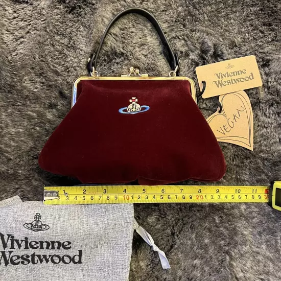 VIVIENNE WESTWOOD Nana Red Velvet GRANNY FRAME CROSSBODY KISSLOCK PURSE