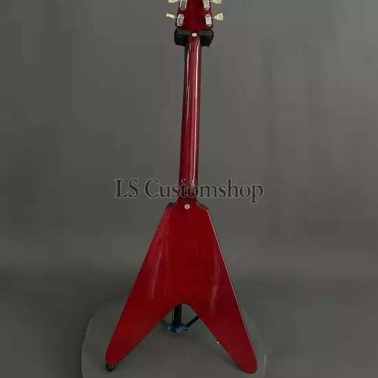 Transparent Red V Shaped Electric Guitar HH Chrome Part Solid Mahogany Fast Ship