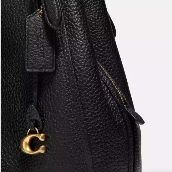 Coach Black Pebble Leather BRASS Hardware 3-Compartment LORI Shoulder Bag $450