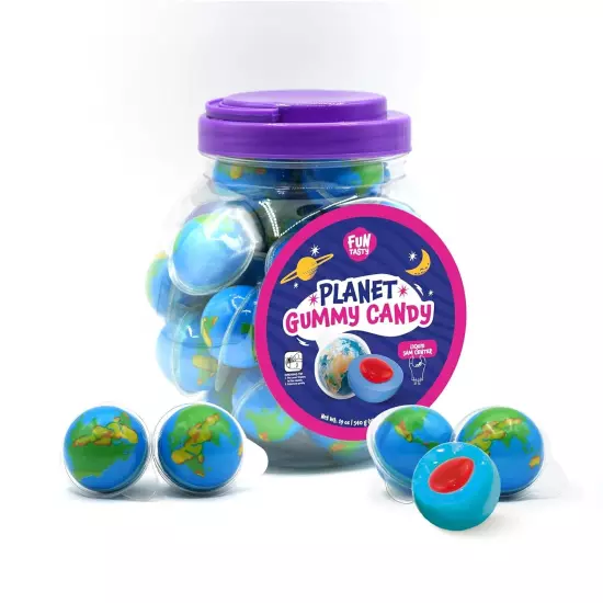 Earth Planet Gummy Balls Candy with Jam Center, 19-Ounce Jar (30 Count)