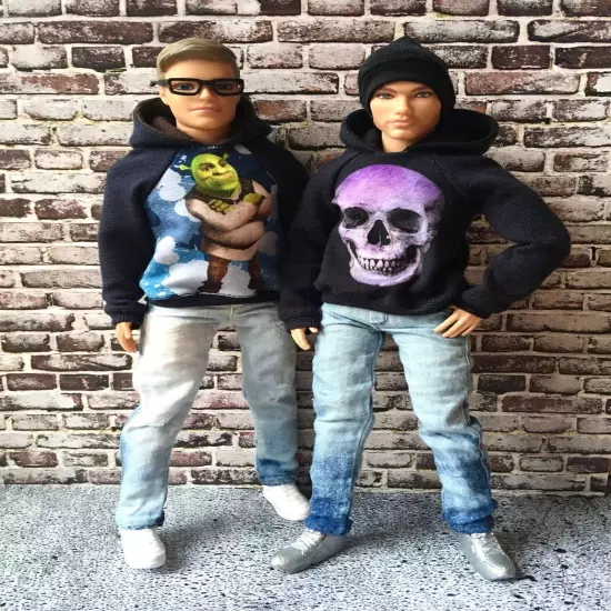 Bouutique Infinite Skull Print Hoodie for Ken Doll 1/6-scale, 11.5 Inch