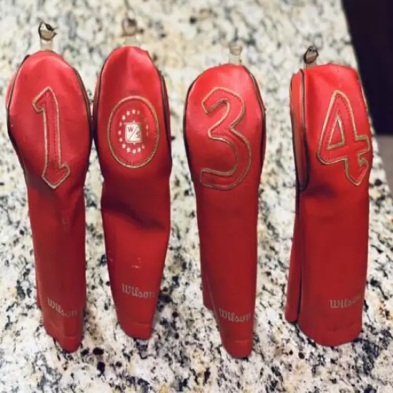 Wilson Staff Vintage Golf Headcover Set Red And Gold Driver And Woods Rare!!!