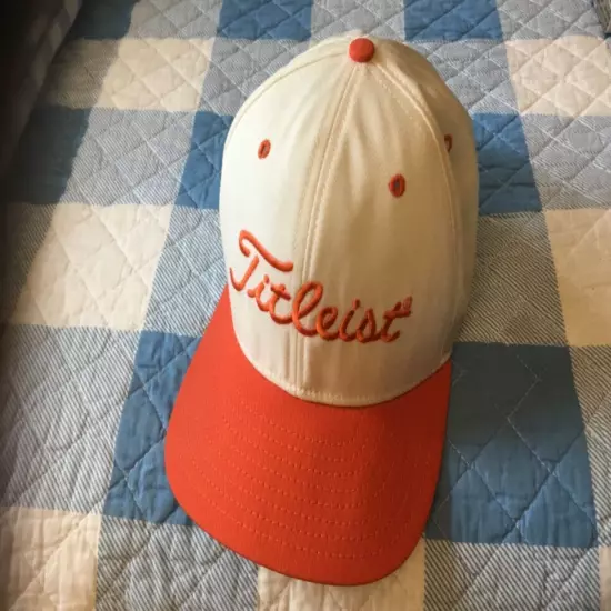 Titleist New Era Hat/Cap Adj. Strap Back Orange & White W/ Orange Script Golf