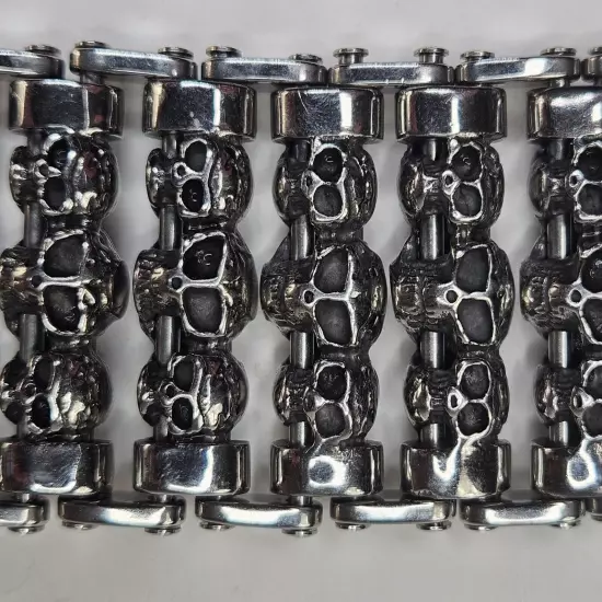 Men Silver Stainless Steel Bracelet Skull Chain Link Biker Goth 8.5"L x 1.25"W