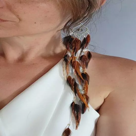 Long Boho Feather Earrings with Beaded Accents – Tribal Inspired Statement Jewel