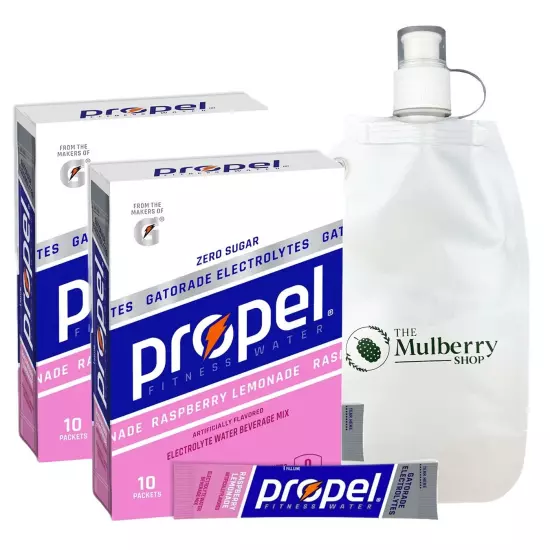 Propel Powder Packets Raspberry Lemonade 2 Boxes With Collapsible Water Bottle