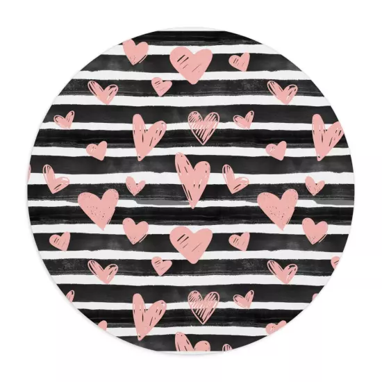 Pink Hearts with Black & White Stripes Mouse Pad 