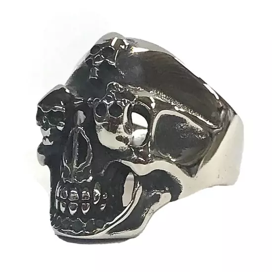 Stainless Steel Men’s Biker Style Ring Size 13 Multiple Skulls 16+ Grams