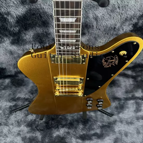 Solid Custom Gold Firebird Electric Guitar Gold Part Black Pickguard 2H Pickups