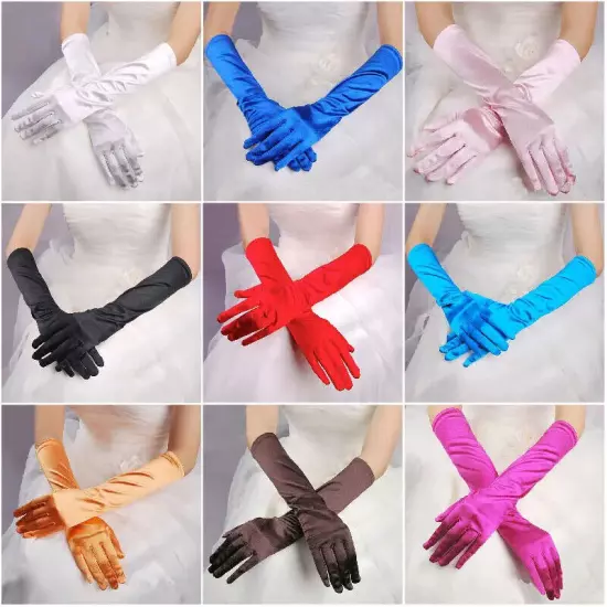 Women's Satin Long Gloves Opera Wedding Bridal Evening Party Prom Costume Glove