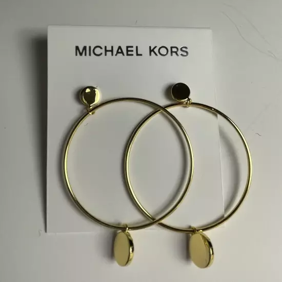 Earrings Michael Kors Goldtone Crystal Hoop MK Round Logo Drop MKJ8035 710