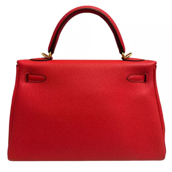 HERMES KELLY 25 ROUGE DE COEUR RED TOGO LEATHER GOLD HARDWARE RARE