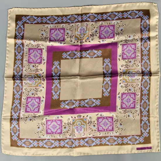 ERMENEGILDO ZEGNA Purple Taupe Paisley Silk Pocket Square